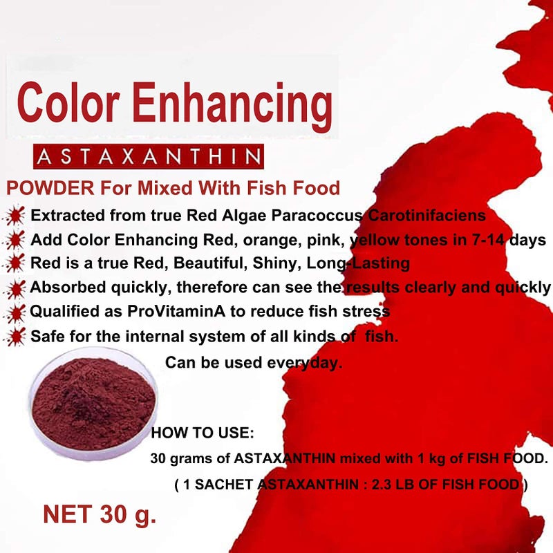HULX Astaxanthin Red Color Enhancing Powder All Type Fishes Tropical Fish Goldfish KOI Baby Fry Fish Guppy Betta Small Fish Use Mix Fish Food Granular Flake Sinking Floating Pellets 0.06 Lb. (30 g.) - Image 2